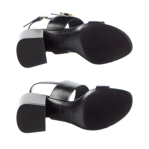 Burberry Motif Monogram Leather Sandal (Authentic Pre-Loved), Black